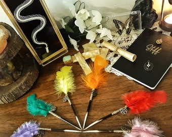REAL Porcupine ritual and spell writing quill pens with feathers