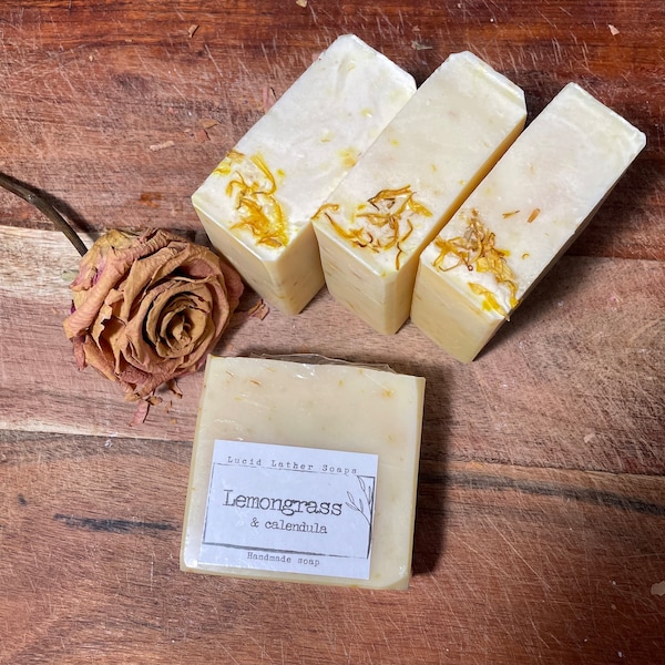 Lemongrass soap, Calendula soap bar, All natural soap, Vegan soap, Organic soap, Soap with flowers, Essential oil soap, cold process soap