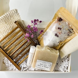 Fragrance free bath gift set, All natural bath box, Unscented goat milk soap, Self care package, Organic spa set, Mothers day gift