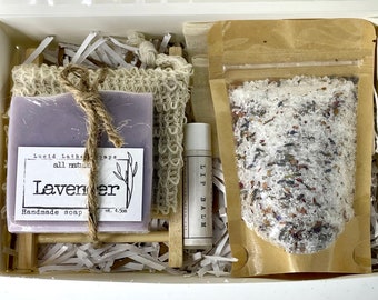 Lavender bath box, All natural gift set, Self care gift box, Spa box for her, Mothers day gift