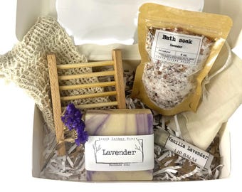 Lavender bath set, Spa Gift Box, Natural Self Care Set