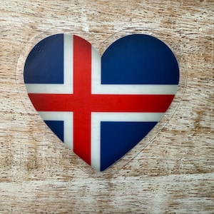 Iceland Flag Sticker | Love Iceland | Icelandic Flag Heart | Clear Vinyl Sticker | Waterproof, Dishwasher Safe, Durable Sticker