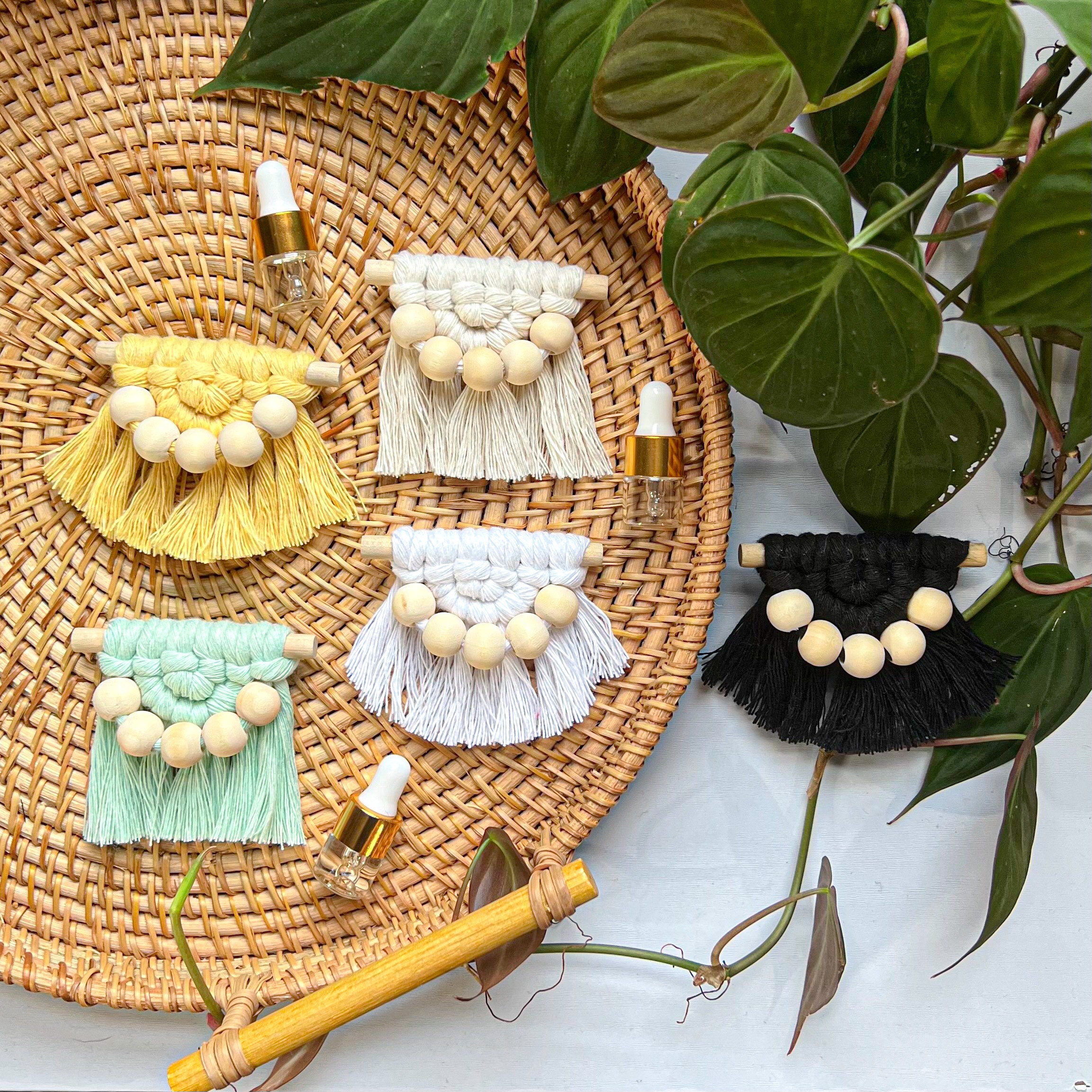 Macrame Diffuser Car Vent Clip Essential Oils Vent Car Clip Boho Car Accessories Vent Clip with Wooden Beads Recycled Cotton Macramé