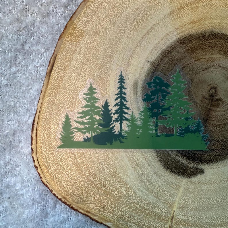 Tree Forest Silhouette Clear Vinyl Sticker| Tree Lover | Nature Lover | Outdoorsy | Waterproof/Dishwasher Safe, Durable | Plant Trees Moss