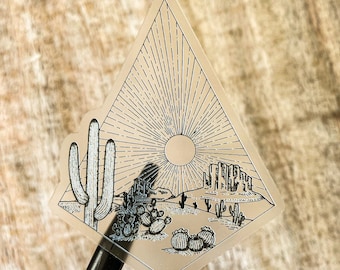Clear Desert Vinyl Sticker | Cactus | Desert Landscape | Waterproof, Dishwasher Safe, Durable | Water Bottle Sticker | Laptop Sticker