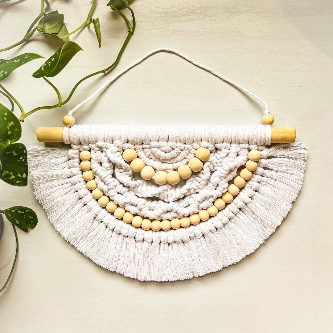 Small Semi Circle Macrame Wall Hanging With Beads 10 Macrame Hanging