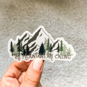 The Mountains are Calling Clear Sticker Outdoors|Hiking|Mountains|Waterproof, Dishwasher Safe, Durable | Water Bottle Sticker | Laptop