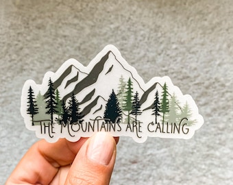 The Mountains are Calling Clear Sticker Outdoors|Hiking|Mountains|Waterproof, Dishwasher Safe, Durable | Water Bottle Sticker | Laptop