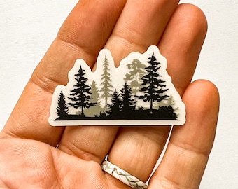 Mini 1” Tree Forest Silhouette Clear Vinyl Sticker | Tiny Sticker | Mini Filler Sticker | Outdoorsy | Waterproof/Dishwasher Safe, Durable