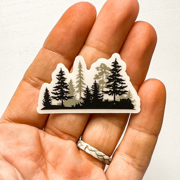 Mini 1” Tree Forest Silhouette Clear Vinyl Sticker | Tiny Sticker | Mini Filler Sticker | Outdoorsy | Waterproof/Dishwasher Safe, Durable
