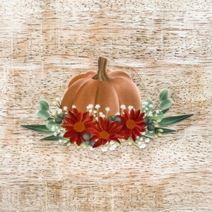 Fall Pumpkin and Flowers Clear Vinyl Sticker | Autumn | Waterproof, Dishwasher Safe, Durable | Water Bottle Sticker | Laptop Sticker