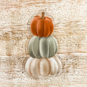 Fall Stacked Pumpkin Clear Vinyl Sticker | Autumn | Waterproof, Dishwasher Safe, Durable | Water Bottle Sticker | Laptop Sticker