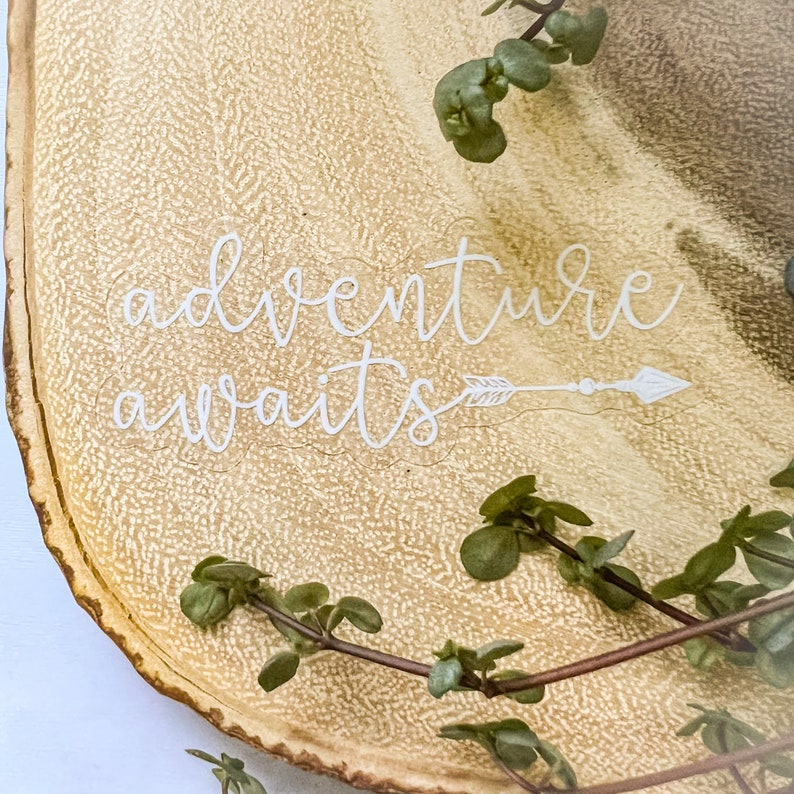 Adventure Awaits Vinyl Sticker | Clear Sticker | Arrow Sticker | Quote ...