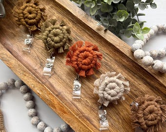 Macrame Retractable Badge | Boho Badge | Swivel Alligator Clip Badge