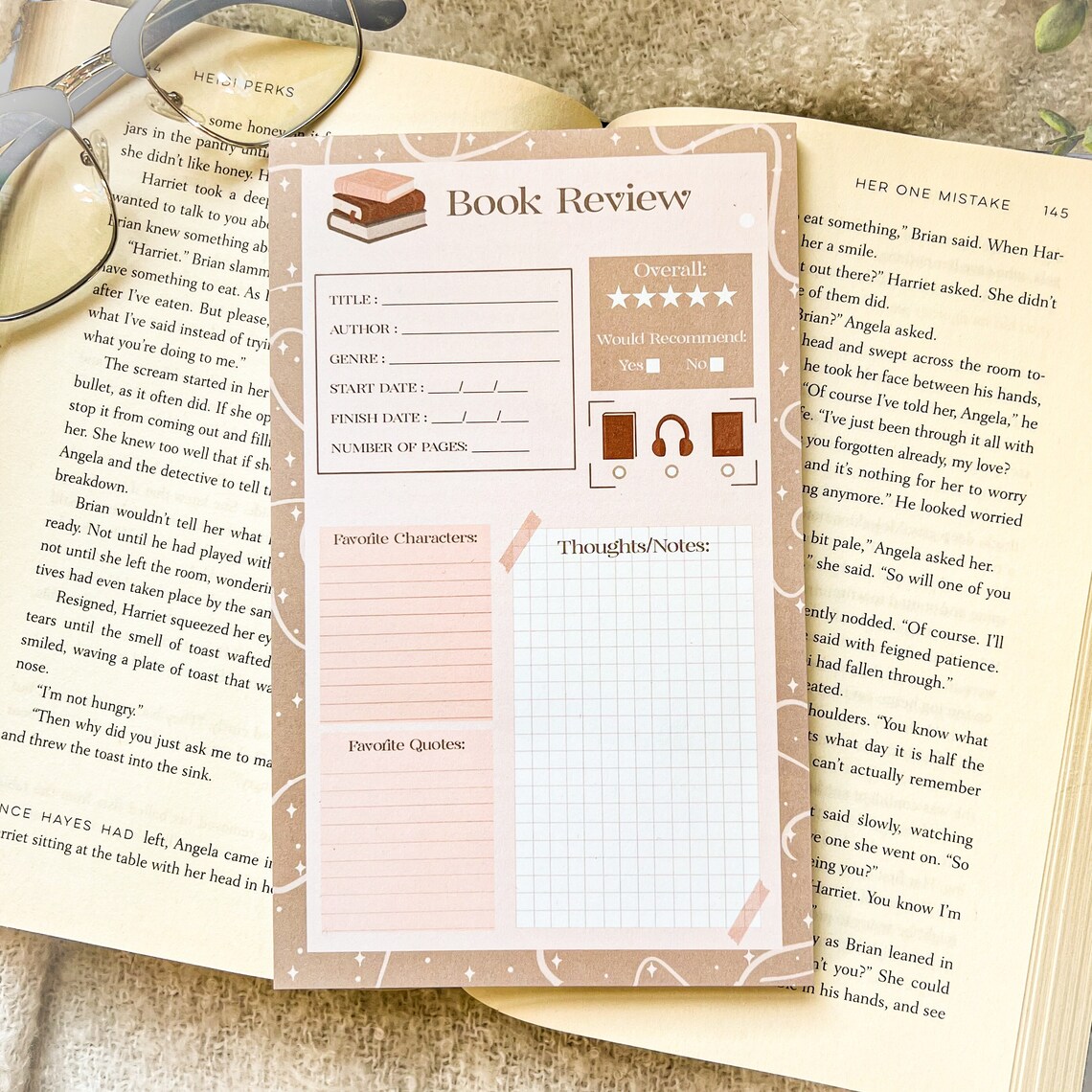 Cute Book Review Notepad | 5” X 8”| 50 Sheets Tear Away | Bookish Gift ...