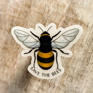 Clear Save the Bees Sticker | Bumble Bee | Insect Sticker | Waterproof, Dishwasher Safe, Durable | Water Bottle Sticker