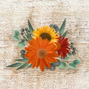 Fall Flower Bouquet Clear Vinyl Sticker | Autumn | Waterproof, Dishwasher Safe, Durable | Water Bottle Sticker | Laptop Sticker
