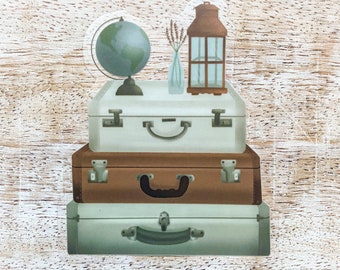 Vintage Suitcase Clear Vinyl Sticker | Travel Lover Sticker | Waterproof, Dishwasher Safe, Durable | Water Bottle Sticker | Laptop Sticker
