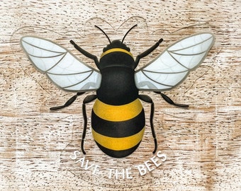 Clear 3” Save the Bees Sticker | Bumble Bee Sticker | Insect Sticker | Waterproof, Dishwasher Safe, Durable | Water Bottle Sticker