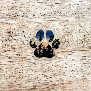 Mini 1” Sunset Paw Print Vinyl Sticker | Clear Sticker | Animal Lover | Dog and Cat Paw Print | Waterproof, Dishwasher Safe, Durable Sticker