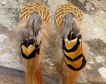 WindWhisper Golden Grass Feather Earrings