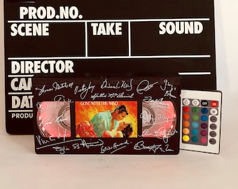 vhs light, vhs lamp, vhs tapes, signed script, retro vhs lamp, vhs tape lamp, vhs, vhs tape light, tv and film, horror movie vhs tapes