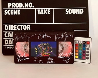 vhs light, vhs lamp, vhs tapes, signed script, retro vhs lamp, vhs tape lamp, vhs, vhs tape light, tv and film, horror movie vhs tapes