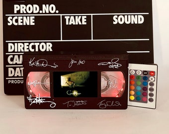 vhs light, vhs lamp, vhs tapes, signed script, retro vhs lamp, vhs tape lamp, vhs, vhs tape light, tv and film, horror movie vhs tapes