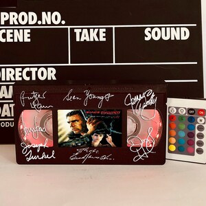 vhs light, vhs lamp, vhs tapes, signed script, retro vhs lamp, vhs tape lamp, vhs, vhs tape light, tv and film, horror movie vhs tapes