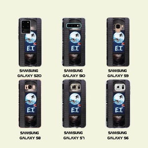 May include: Six different phone cases featuring a vintage VHS tape design with a scene from the movie E.T. The Extra-Terrestrial. The cases are for Samsung Galaxy S20, S10, S9, S8, S7, and S6.
