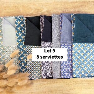 In stock: set of table napkins in printed cotton fabrics and double oeko tex gauze Lot 9