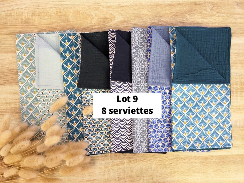 In stock: set of table napkins in printed cotton fabrics and double oeko tex gauze Lot 9