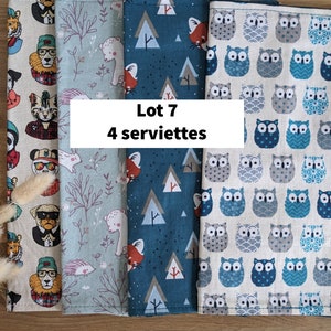 In stock: set of table napkins in printed cotton fabrics and double oeko tex gauze Lot 7