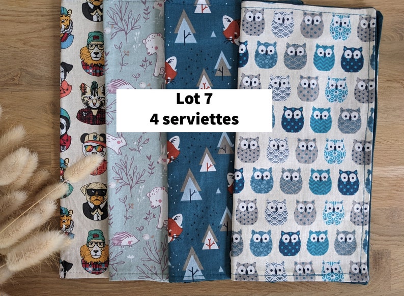 En stock : lot de serviettes de table en tissus en coton imprimés et double gaze oeko tex Lot 7