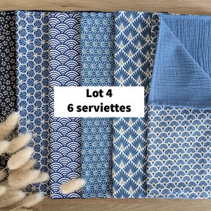 In stock: set of table napkins in printed cotton fabrics and double oeko tex gauze Lot 4