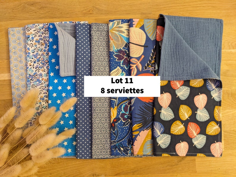 In stock: set of table napkins in printed cotton fabrics and double oeko tex gauze Lot 11