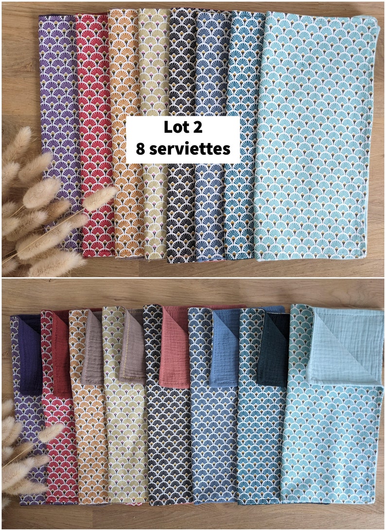 En stock : lot de serviettes de table en tissus en coton imprimés et double gaze oeko tex Lot 2