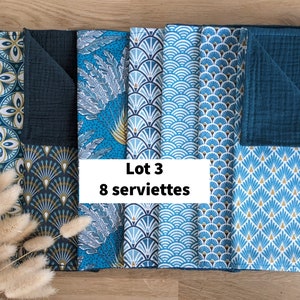 In stock: set of table napkins in printed cotton fabrics and double oeko tex gauze Lot 3