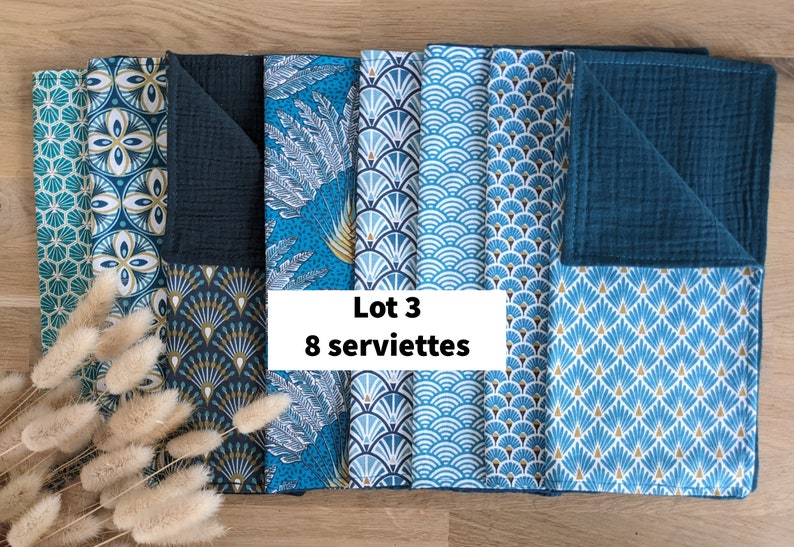 En stock : lot de serviettes de table en tissus en coton imprimés et double gaze oeko tex Lot 3