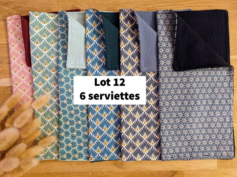 En stock : lot de serviettes de table en tissus en coton imprimés et double gaze oeko tex Lot 12