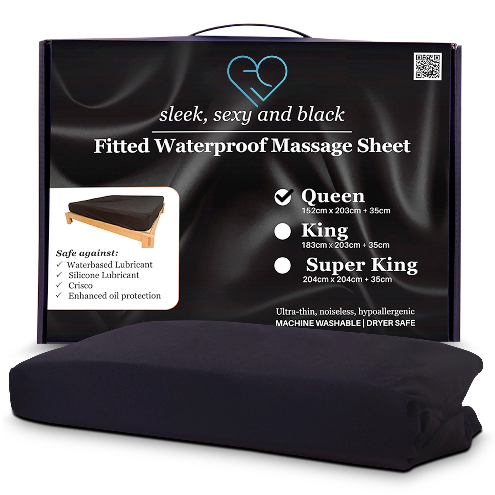 Queen Size Black Waterproof Fitted Sheet, Mattress Cover, Bed Protector for  Sensual Nuru Massage, Minimalist Bedsheet 