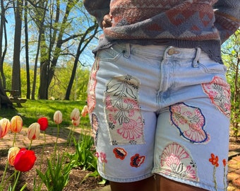 Handbestickte Upcycled Free People Bag Shorts