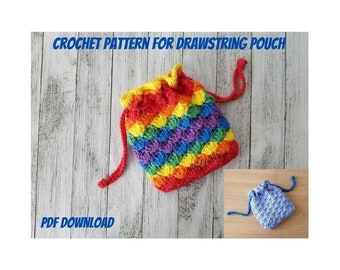 PATRÓN para bolsa de crochet con cordón, patrón de descarga en PDF para bolsa de crochet arcoíris,