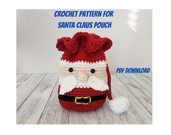 PATTERN for Crochet Santa Claus Pouch with drawstring, PDF download for christmas pouch