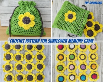 Sunflower Memory game, crochet pattern for toy, pdf download, instant download, diy toy for kids