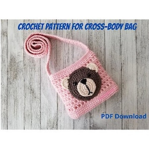 PATTERN for crochet cross body bag for girls, bear purse, pdf download for cross-body bag for little girls, cute purse pattern