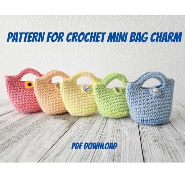 Patron au CROCHET pour mini breloque de sac cabas, téléchargement PDF pour breloques de sac avec fermoir, petit accessoire de sac