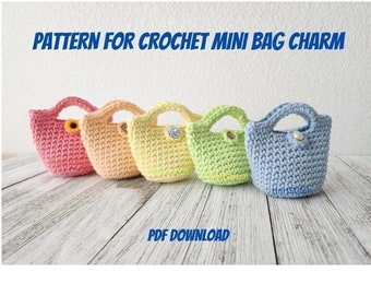 Patrón CROCHET para charm Mini Tote Bag, Descarga PDF para charms de bolso con cierre, accesorio para bolso pequeño