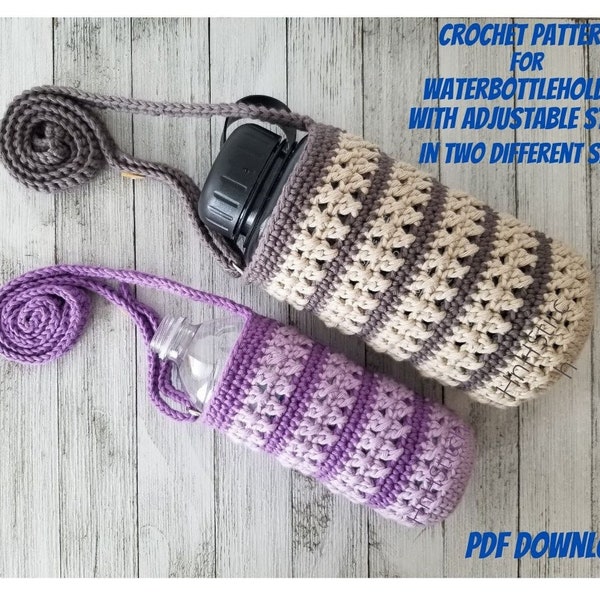 PATTERN for Crochet water bottle holder with adjustable strap, PDF download for nalgene bottle holder pattern