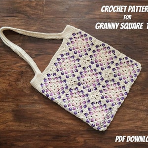 PATTERN for CROCHET granny squares tote, PDF Download for crochet bag